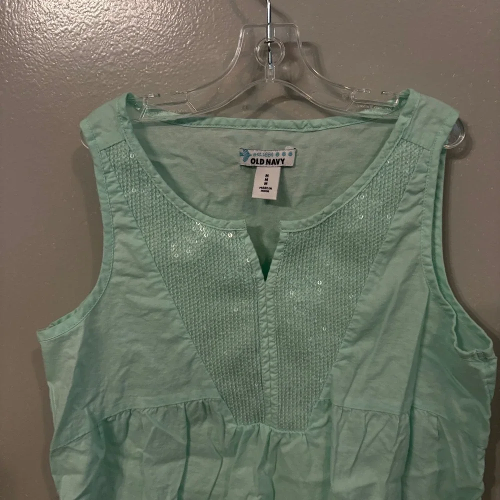 Old Navy Set of 2 Sleeveless Top Orange Teal Sequin Embellished (Girls Medium 8)